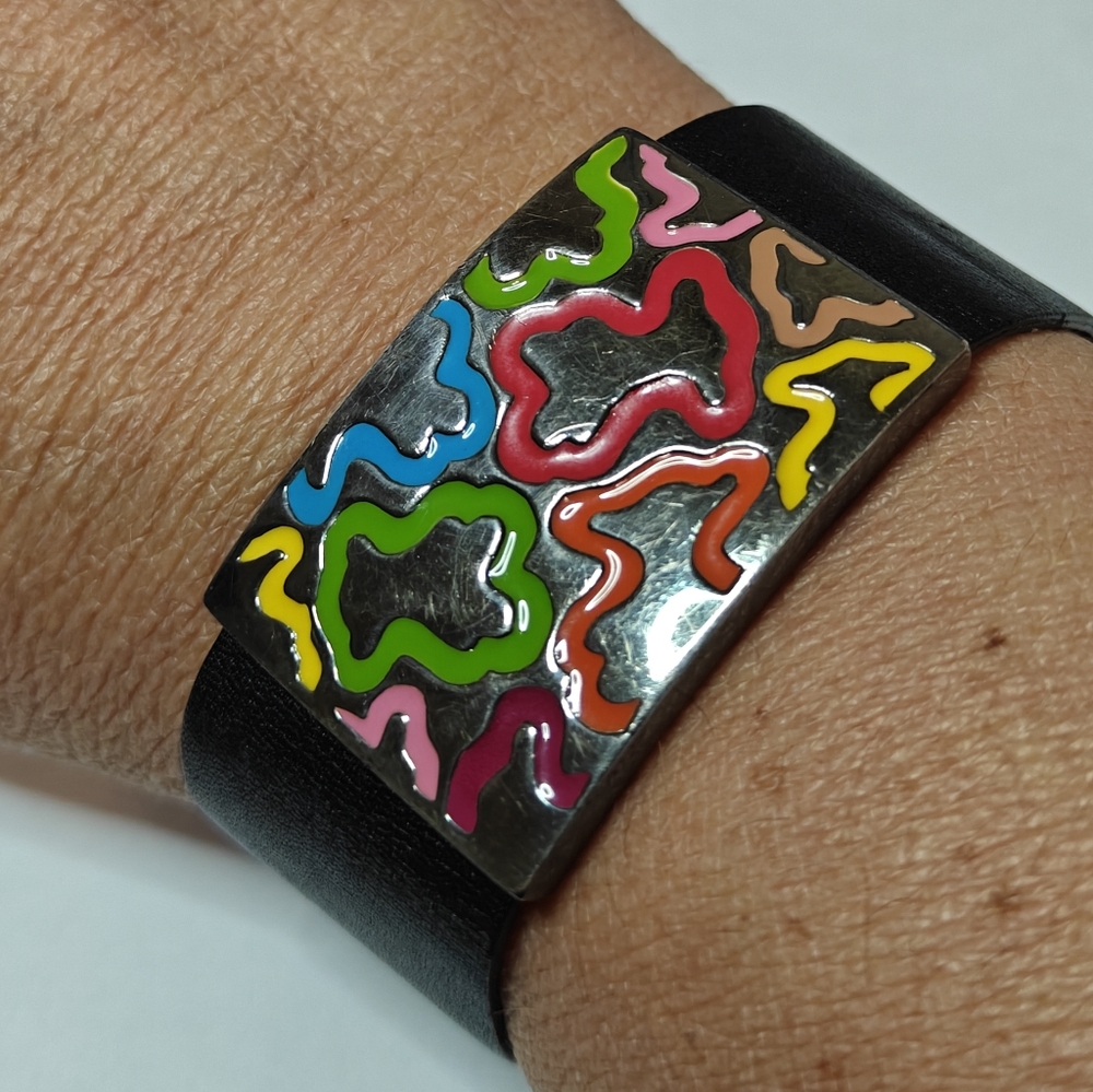 Rare Tous Kaos Sterling Silver And Genuine Leather Bracelet